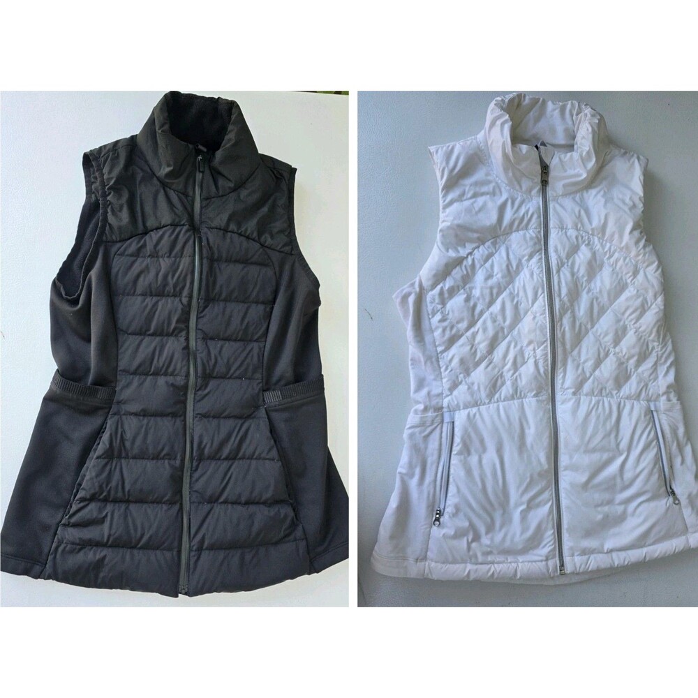 Lululemon 2 Vest Lot Black White Quilted Goose Down Puffer Size 8